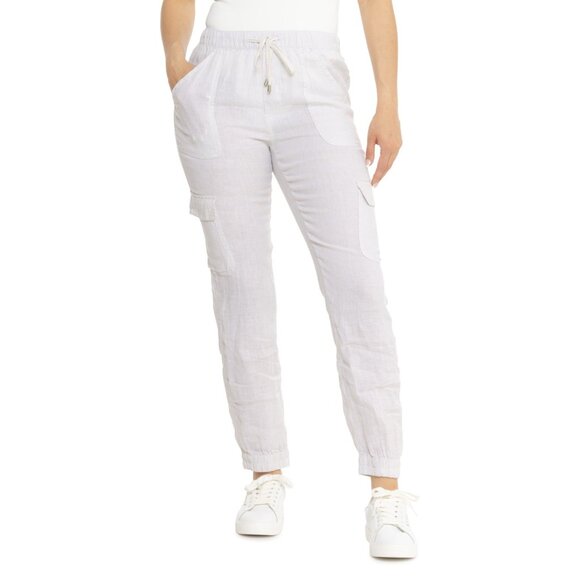 NEW Nicole Miller New York Cargo Pocket Joggers - Linen in Pumice Stone 7252s7 - Picture 1 of 2